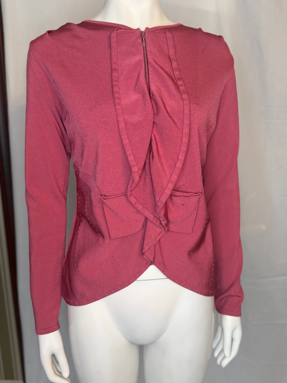 Valentino Rose Pink Ruffle-Back Long Sleeve Top